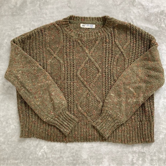 Jolt Green Orange Fall Crop Knitted Woven Pullover Sweater Size Small - Picture 2 of 9